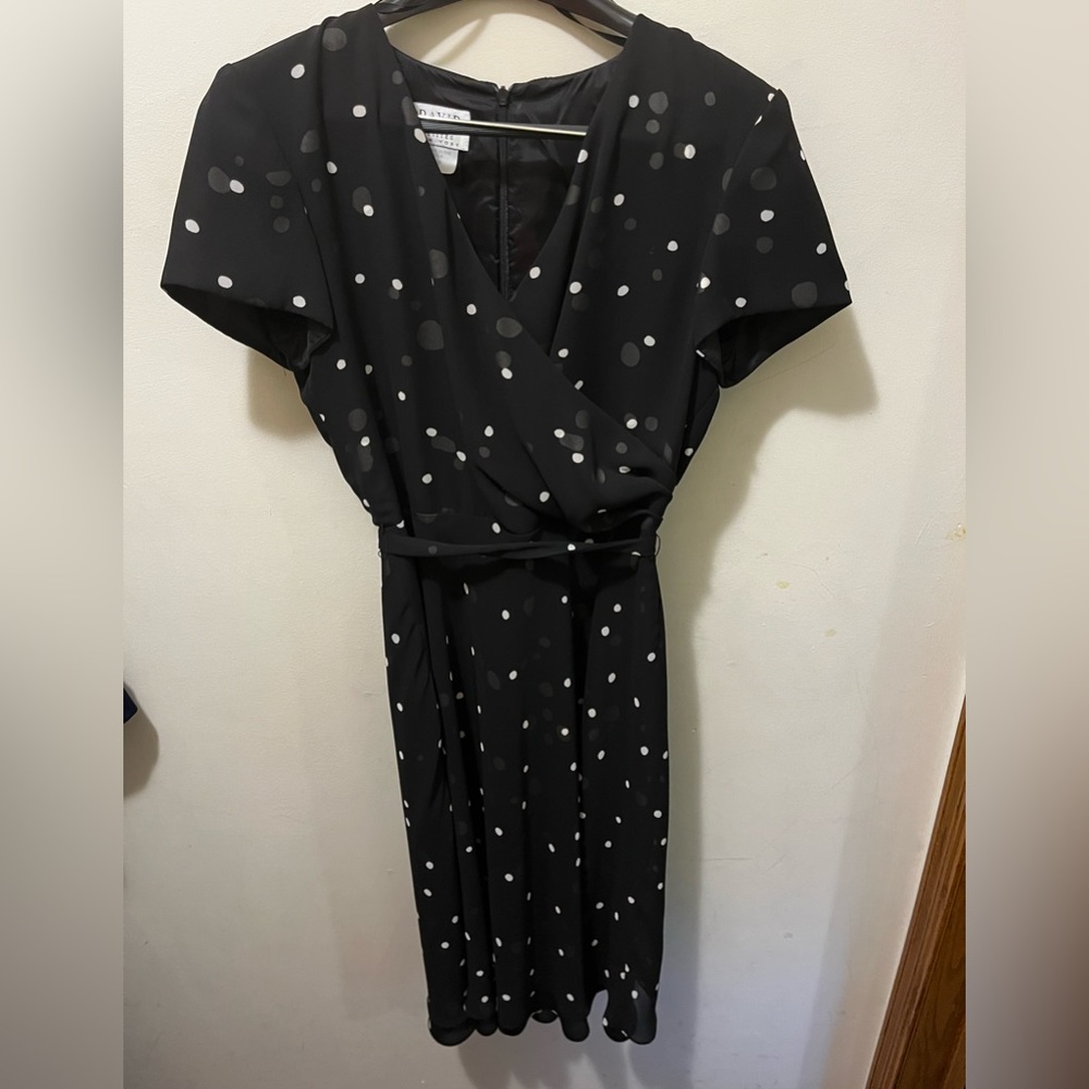 Vintage David Warren chiffon‎ black and white polka dot dress sz 10P